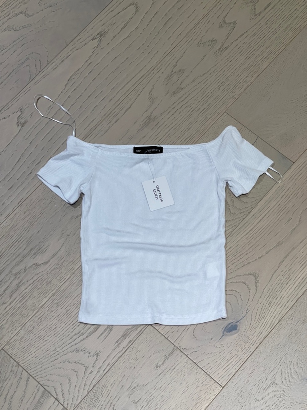 Urban Behaviour White Off-Shoulder Ribbed Crop Top